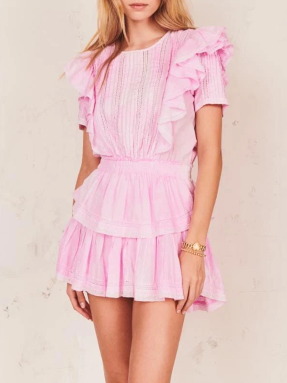 LoveShackFancy Pink Ruffled Natasha Pink Peony Mini Dress